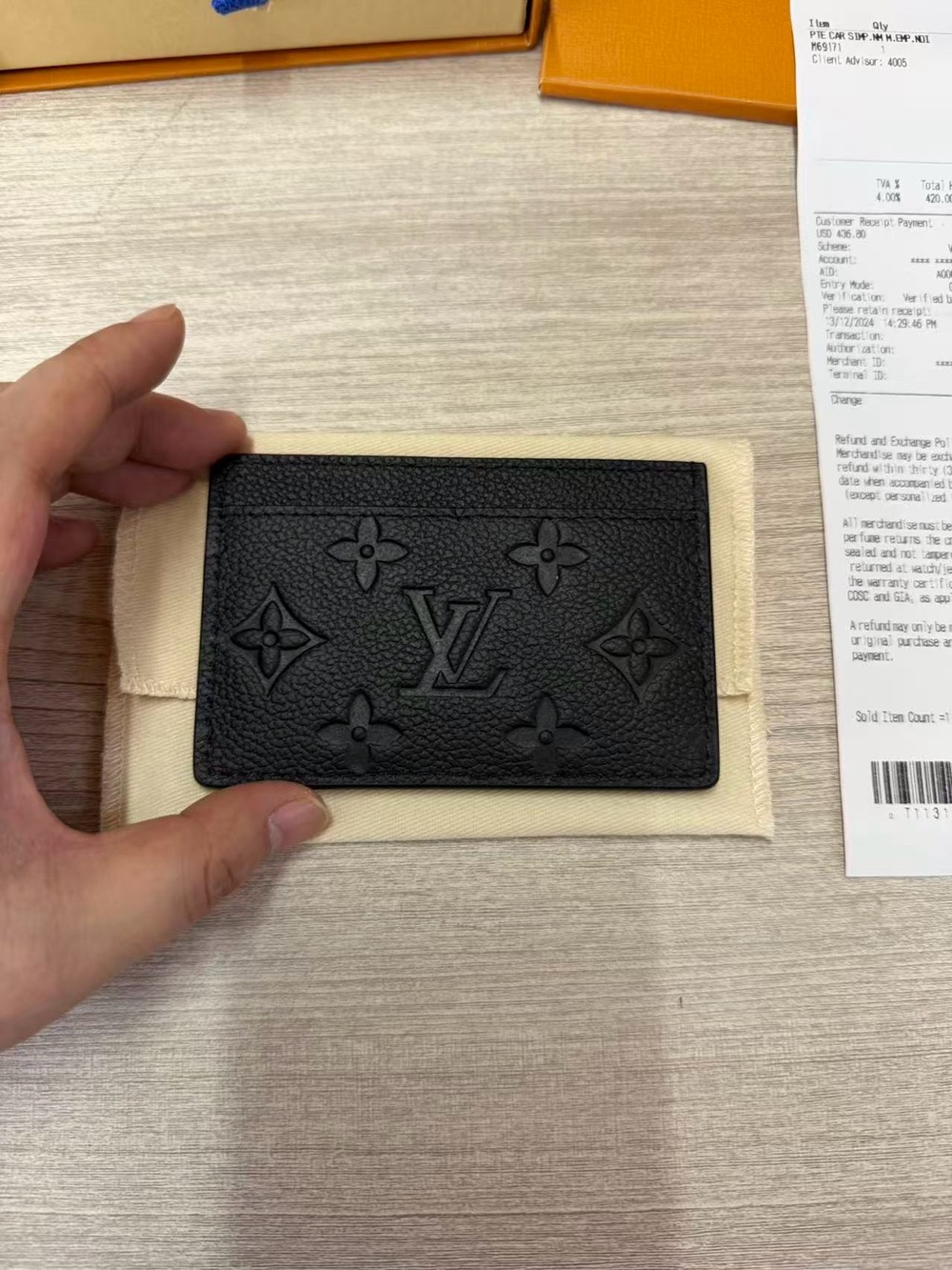 Louis Vuitton Black Embossed Monogram Slim Card Case with Gold Rivets - Picture 2 of 14